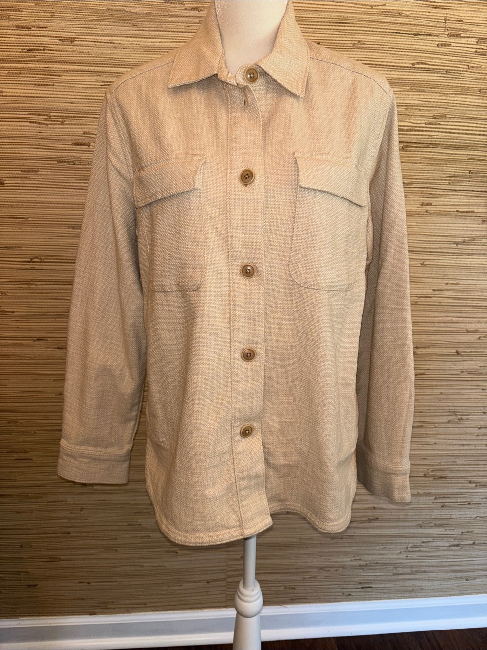 Banana republic Neutral Beige ButtonUp Shirt Jacket medium knobby linen look nwt